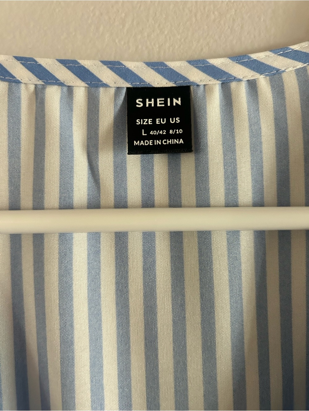 SHEIN Blue & White Vertical Stripe Button-Front Blouse - Picture 3 of 4